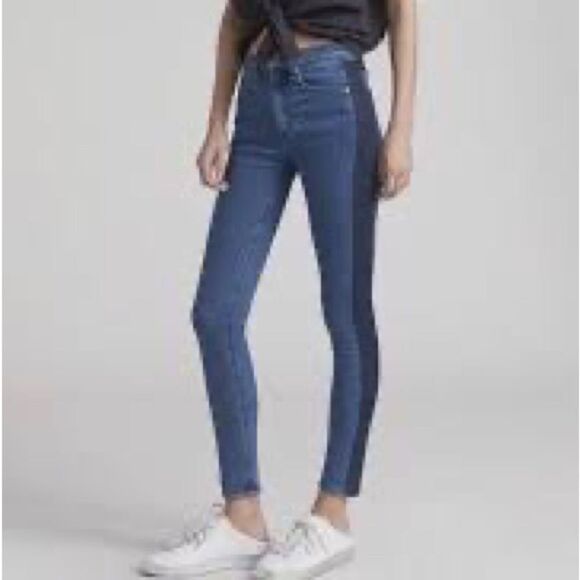 Rag & Bone High Rise Skinny Indigo Tux Side Stripe Jeans - Picture 7 of 12
